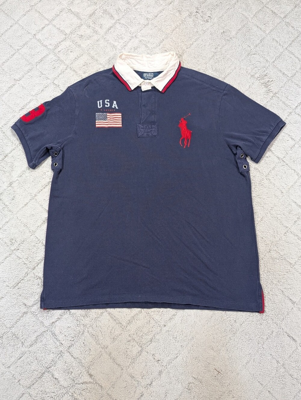 Vtg Polo Ralph Lauren Shirt Mens XXL Blue Rugby Polo Big Pony USA Patch
